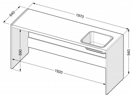 Lange Spanplatten-Arbeitsplatte mit Edelstahlspüle, rechts
