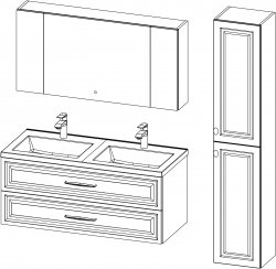 Vintage / kopalniški sestav IV / 120+35 cm
- Omarica VINTAGE 120 z dvojnim umivalnikom
- Viseča ormarica VINTAGE 120 z ogledalom
- Stranska omarica VINTAGE 35x180